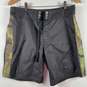 Birdwell x GORUCK Black Camo SurfNyl Board Shorts Mens 32 Made in USA Trunks